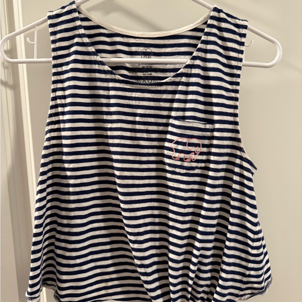 Ivory Ella Navy and White Striped Tank Top with Pink Elephant